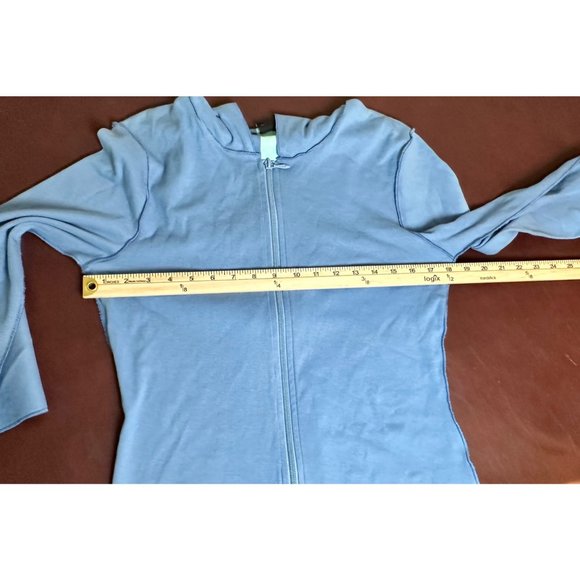 ADORABLE LIGHTWEIGHT COTTON HOODIE IN BLUE WITH AQUA STRIPE BY T CO SIZE L NWT - Picture 8 of 8